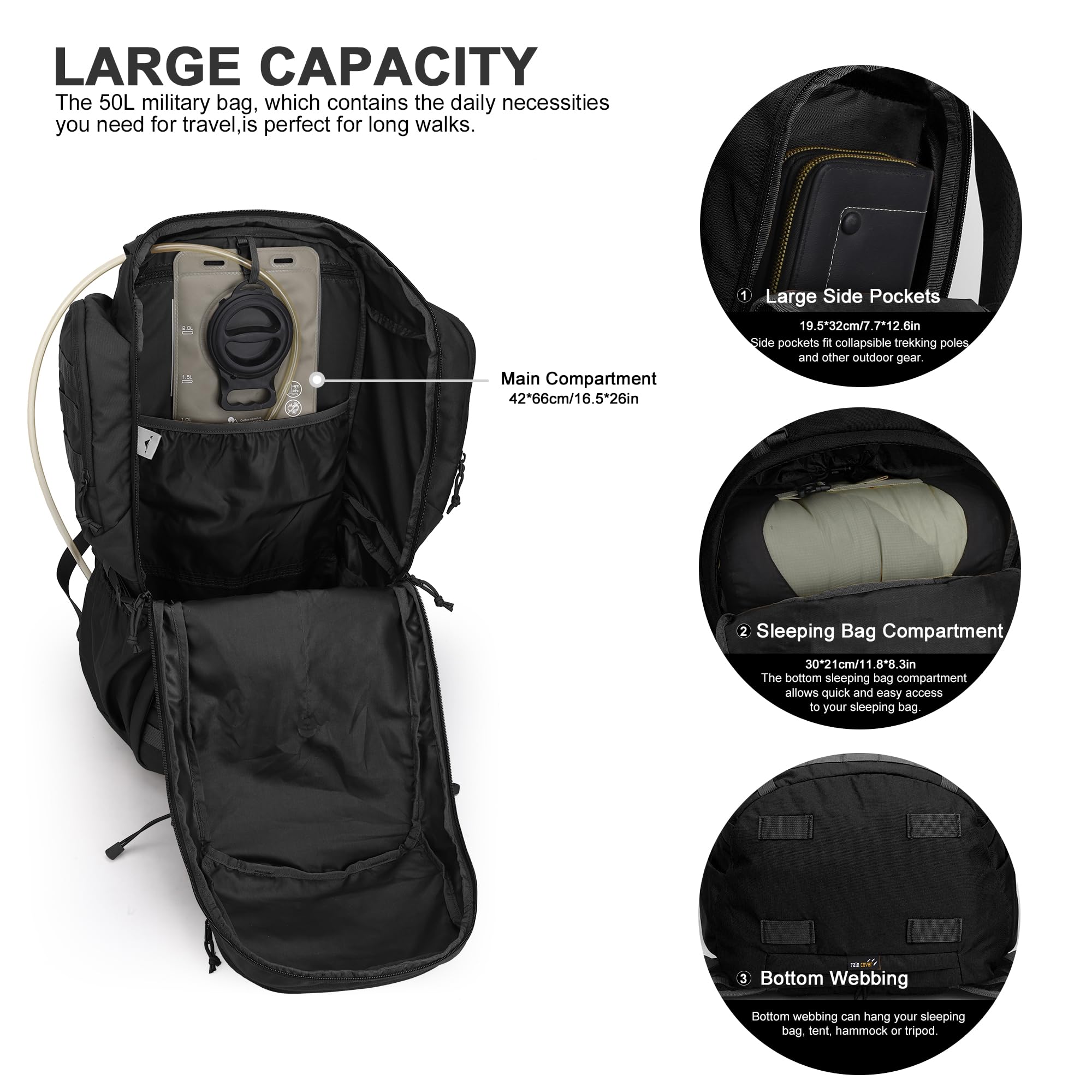 Mardingtop 50 Liter Wanderrucksack Herren Militär Rucksack | für Outdoor-Aktivitäten, Camping, Trekking, Wandern und Reisen