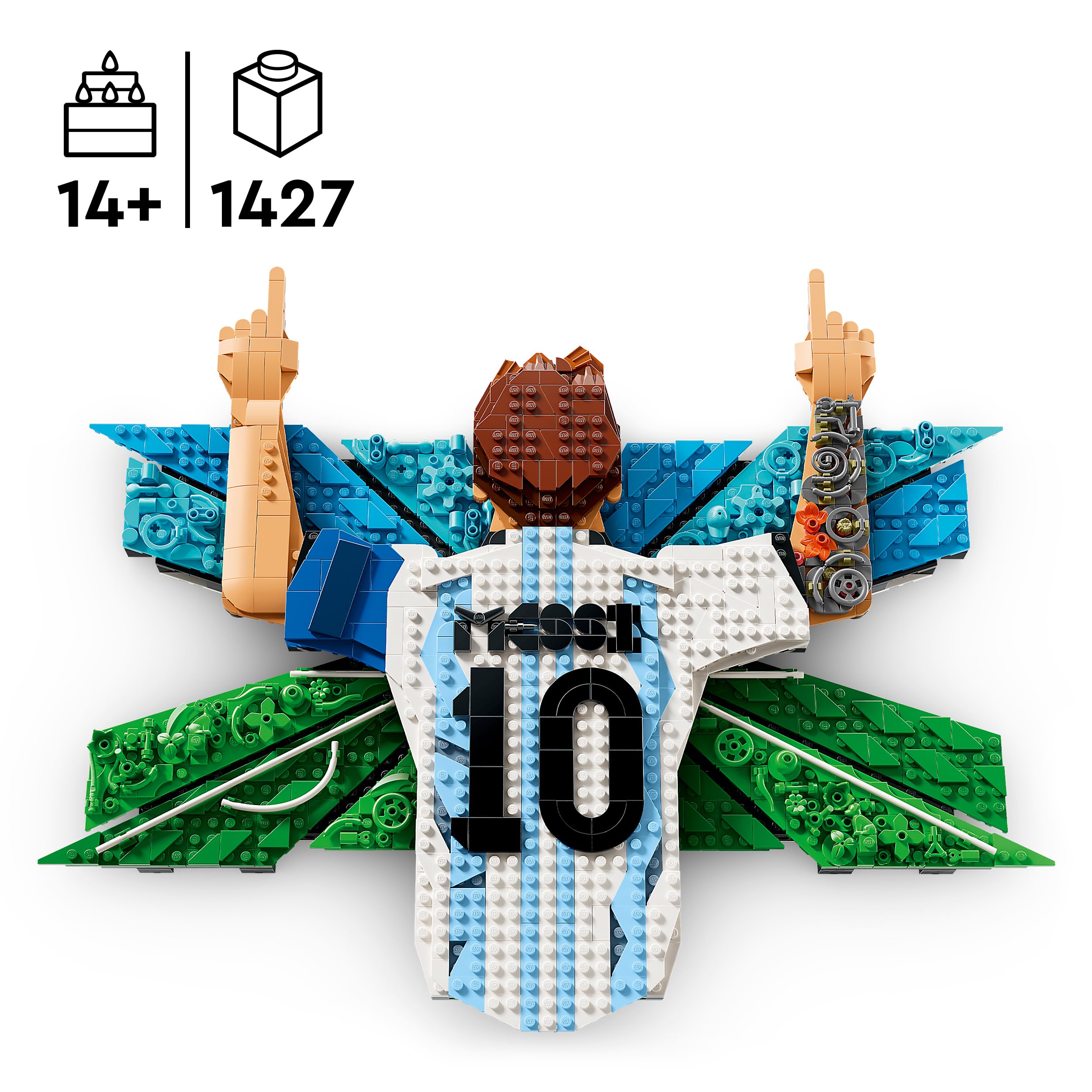 LEGO Editions Lionel Messi – Celebrazione - Set Wall Art 3D Fai da Te da Appendere - Decorazione da Parete per la Cameretta - Regalo a Tema Calcio per Bambini e Bambine da 14 Anni in su - 43018