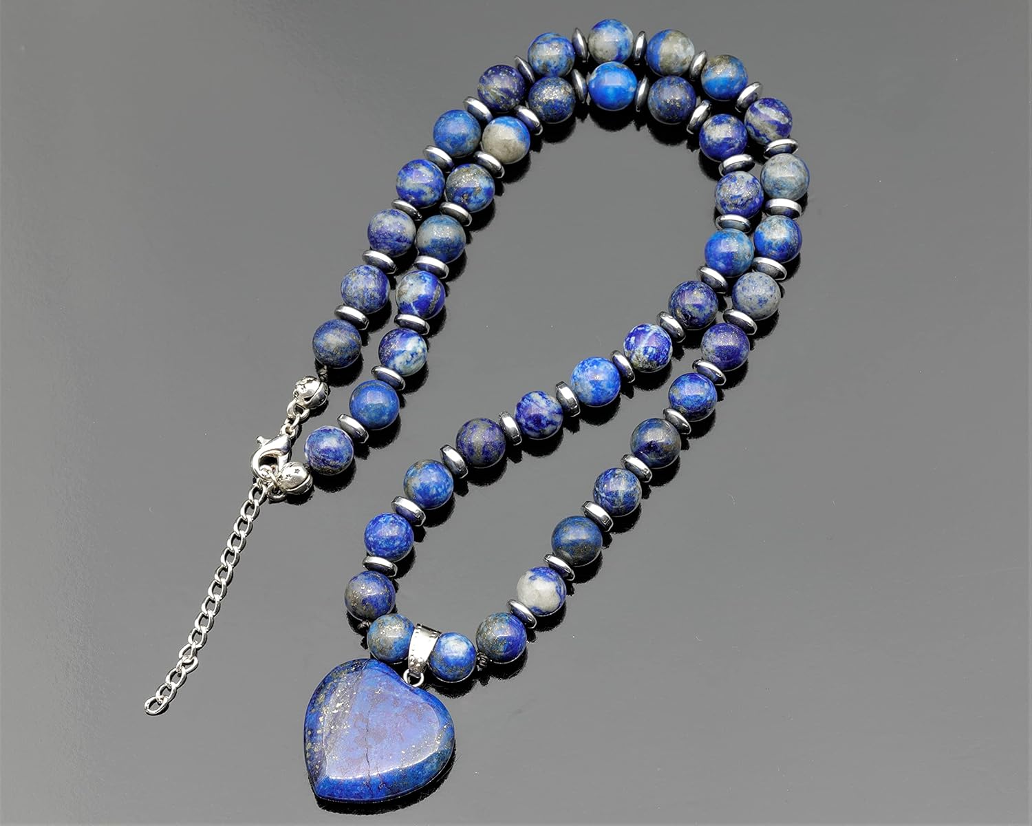 Genuine Natural Gemstone Heart Necklace | Handmade 8mm Round Bead Jewelry with Hematite Accents | Adjustable Fit | Meaningful Gift for Women & Men