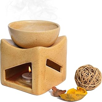 Pure Source India Ceramic Clay Candle Operated Aroma Burner Oil Diffuser, Extra Large Bowl, with 1 Tealight, 4 Inch, (Brown Dotted)