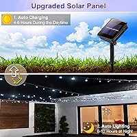 Vista 3 de 2 paquetes de luces solares de Navidad para exteriores, 158 pies 480 LED, luces de cuerda solares impermeables para exterior, 8 modos, luces