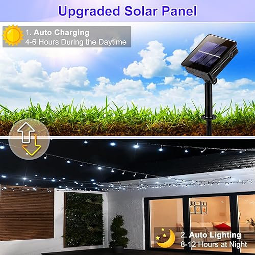 Miniatura 3 de 2 paquetes de luces solares de Navidad para exteriores, 158 pies 480 LED, luces de cuerda solares impermeables para exterior, 8 modos, luces de