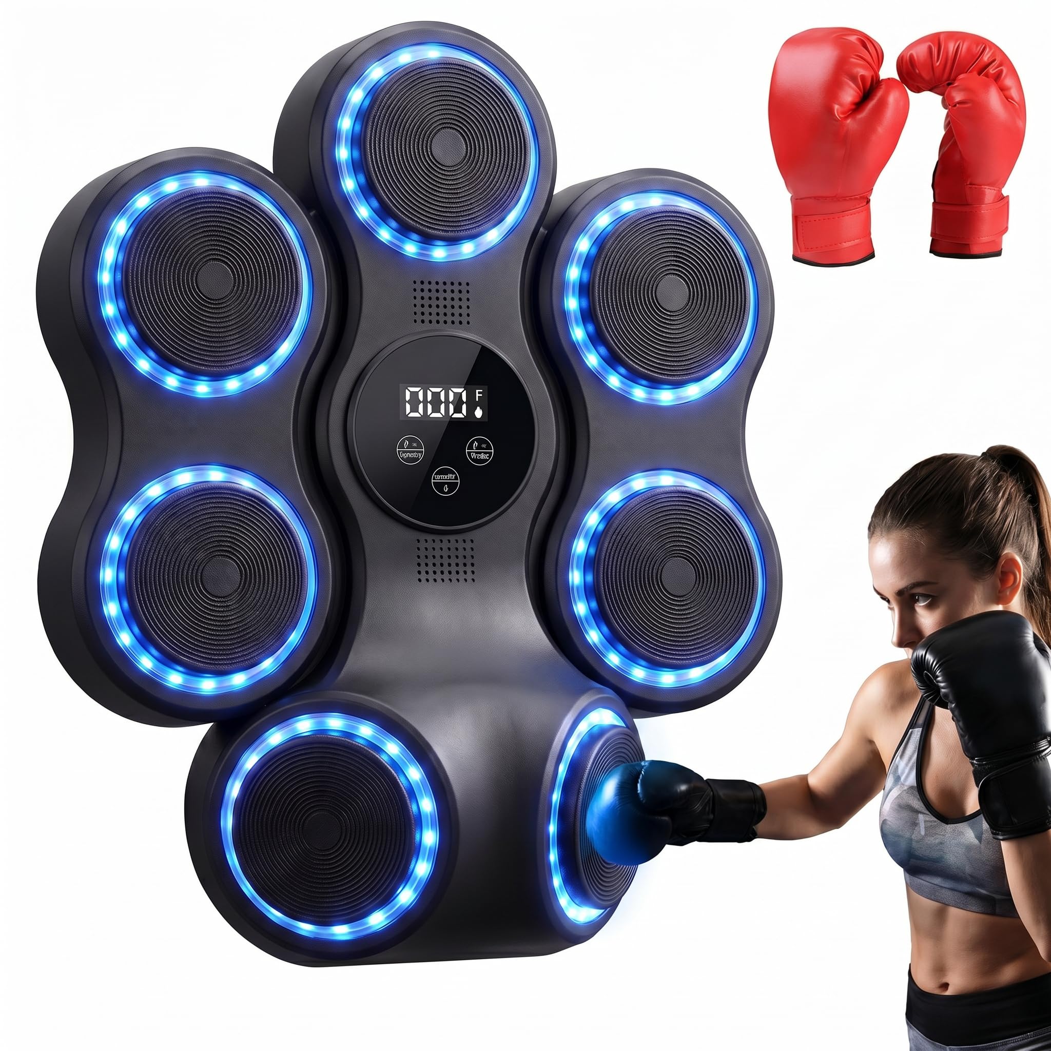 Hook Punch Music Boxing Machine mit Boxhandschuhe für Erwachsene | Wandmontage Musikboxing Maschine mit LED-Lichtern, Bluetooth, 9 Geschwindigkeitsmodi für Heimfitness