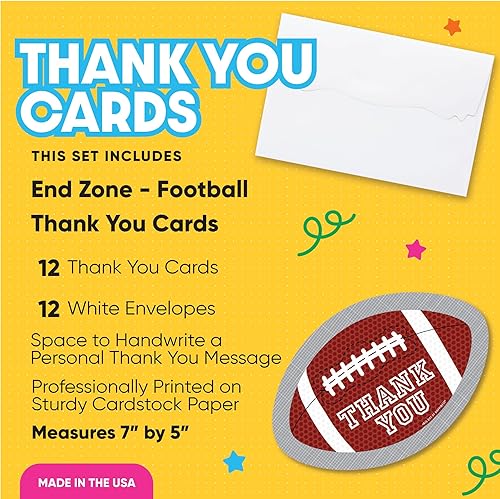 Miniatura 2 de Big Dot of Happiness End Zone - Juego de 12 tarjetas de agradecimiento con sobres para baby shower o fiesta de cumpleaños
