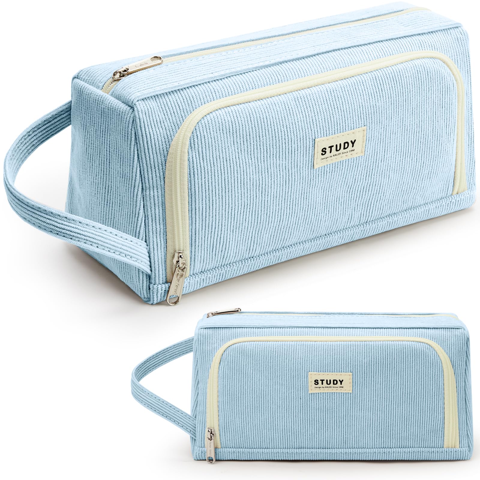 KALIDI Federmäppchen Mäppchen Federtaschen 2 Fächer, extra groß Pencil Case Stifte Etui Schule, Aesthetic Federmäppchen Mäppchen für Mädchen und Jungen, Cord Blau