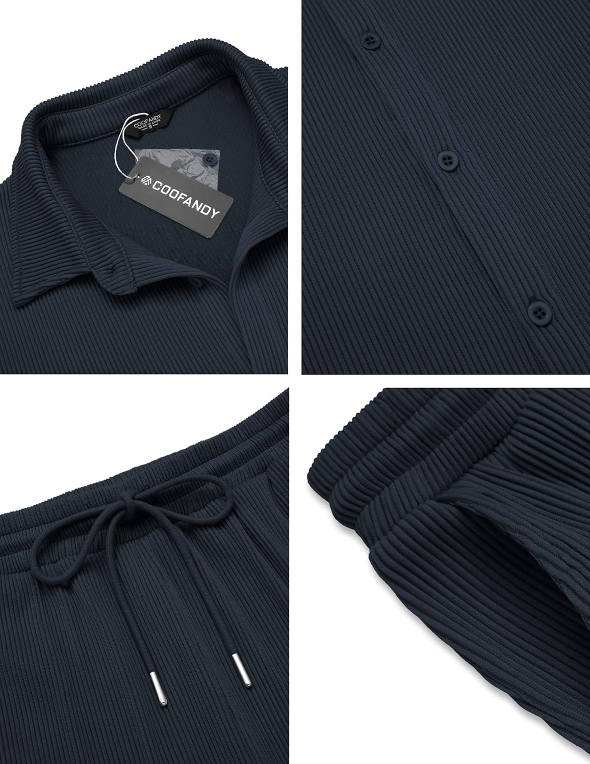 COOFANDY Men's 2 Piece Outfit Casual Short Sleeve Button Down Shirt Beach Summer Loose Pant Sets - Image 5