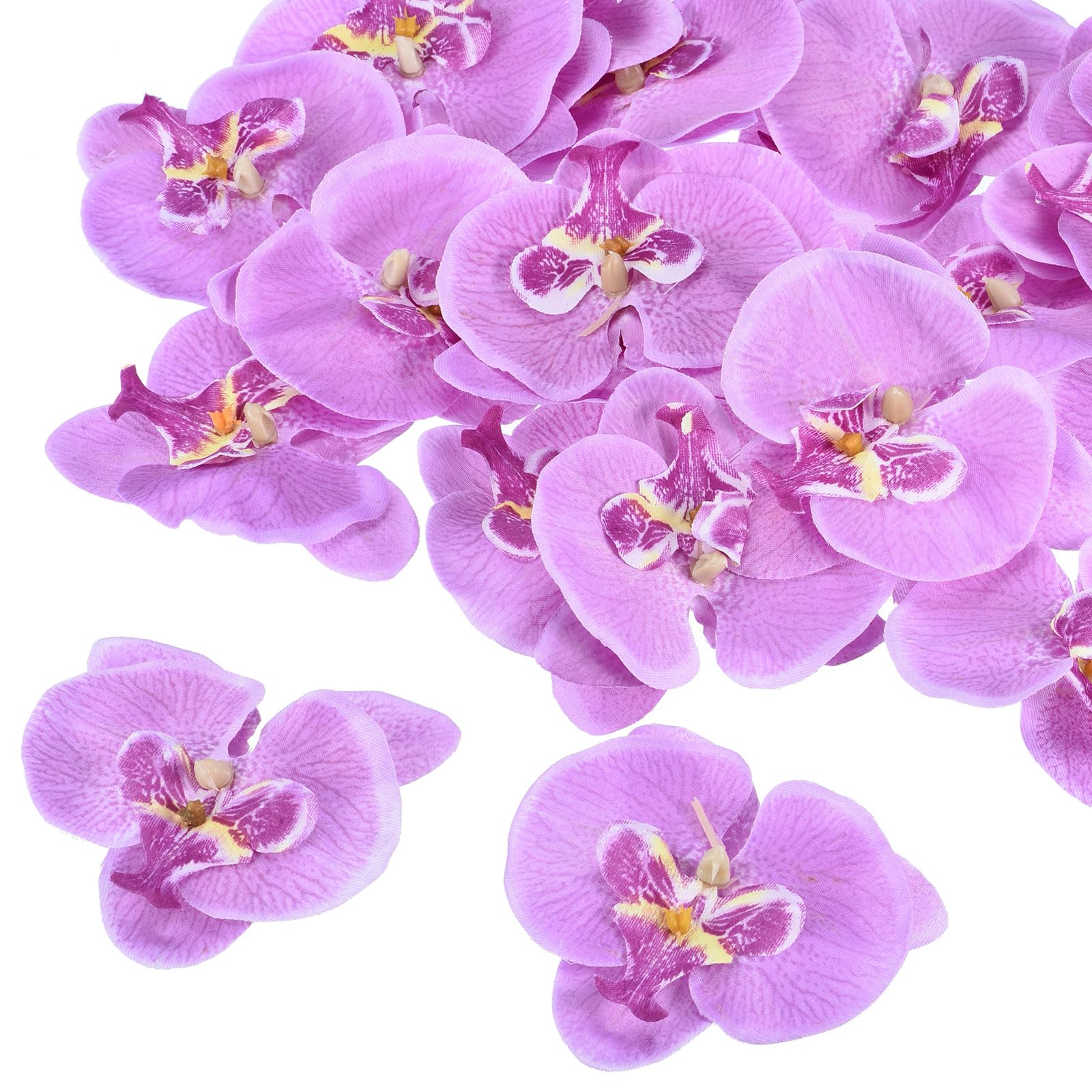 M METERXITY 20 Pack Artificial Silk Butterfly Orchid Flower Heads - for Event Decoration, Apply to Wedding/Party/Festival/DIY (3.5", Light Purple)