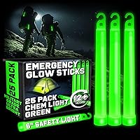 PartySticks 25-Pack 6-Inch Green Glow Sticks: 12-Hour Military Grade Chem Lights for Emergencies, Camping, Parties & Survival