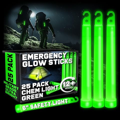 PartySticks Ultra Bright Green Glow Sticks - 6 Inch, 25 Pack, 12 Hour Military Grade Emergency Chem Lights