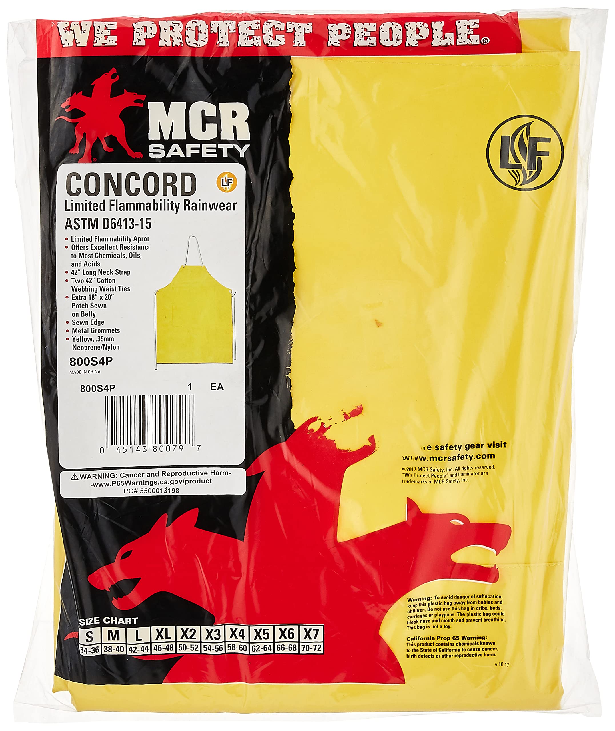 MCR Safety Concord 800S4P Tablier en néoprène/nylon avec bords cousus et coutures soudées Jaune 80 x 114 cm
