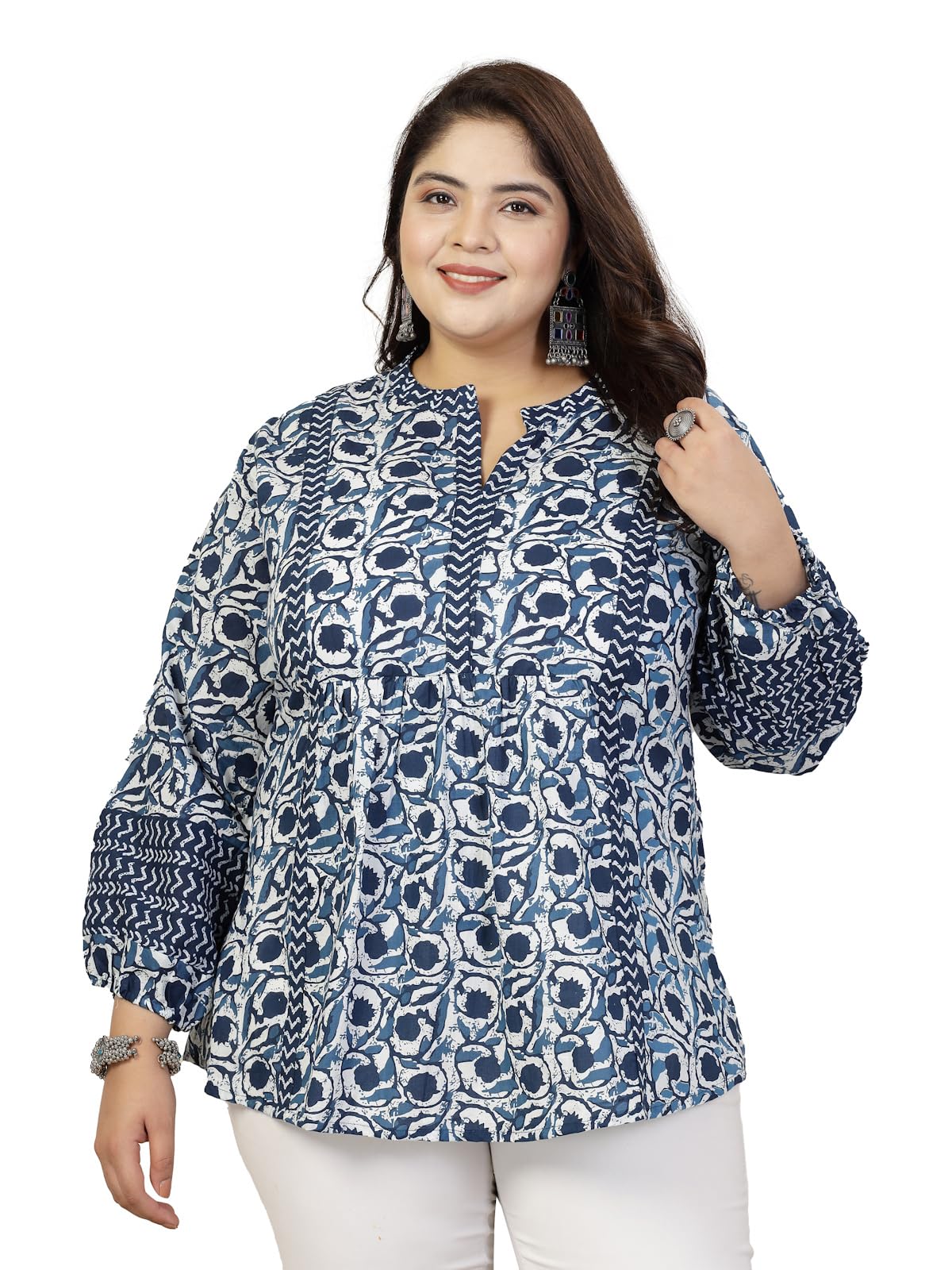 stylum Plus Size Women Floral Printed Cotton Top (TOPVENUSPLUS_Navy Blue)-picture-51