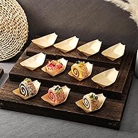 Vista 3 de Newtay 500 platos de bambú para aperitivo de 5.5 pulgadas, desechables, de madera, charcutería, hoja de barco, bandeja pequeña para servir sushi