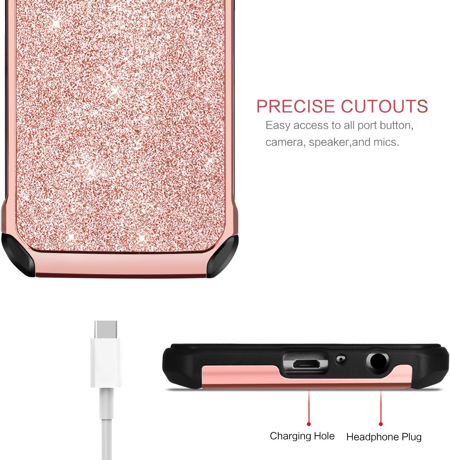 Moto G5 Plus Case,Moto G Plus (5th Generation) Case, BENTOBEN Glitter Faux Leather 2 in 1 Slim Hard Laminated with Luxury Shiny Chrome Shockproof Protective Case for Motorola Moto G5 Plus,Rose Gold