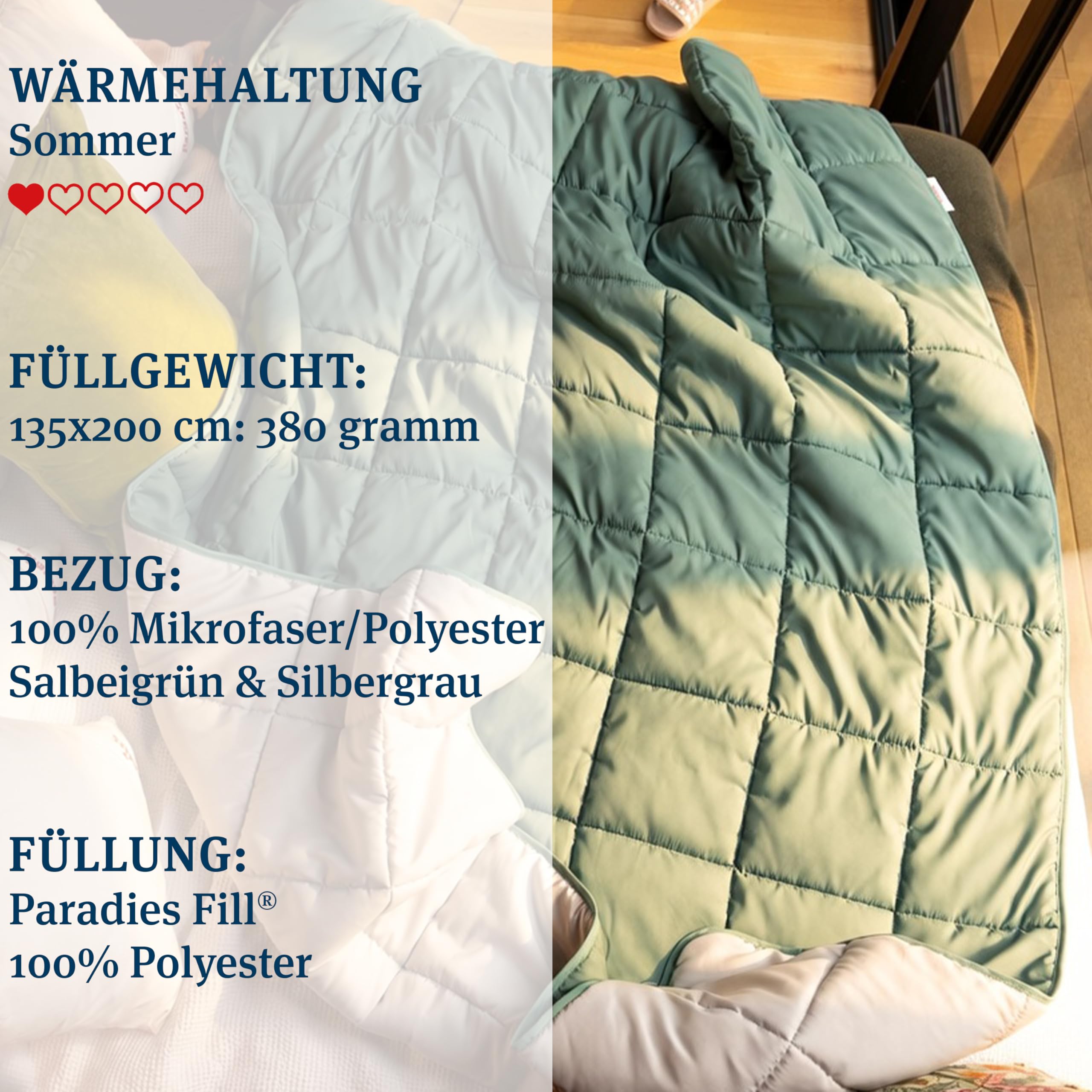 PARADIES Bettdecke ohne Bezug 135x200 cm - Sorelia Sommerdecke | Schnelltrocknend, Integrierter Bezug, Waschbar, Besonders leicht, Zweifarbig
