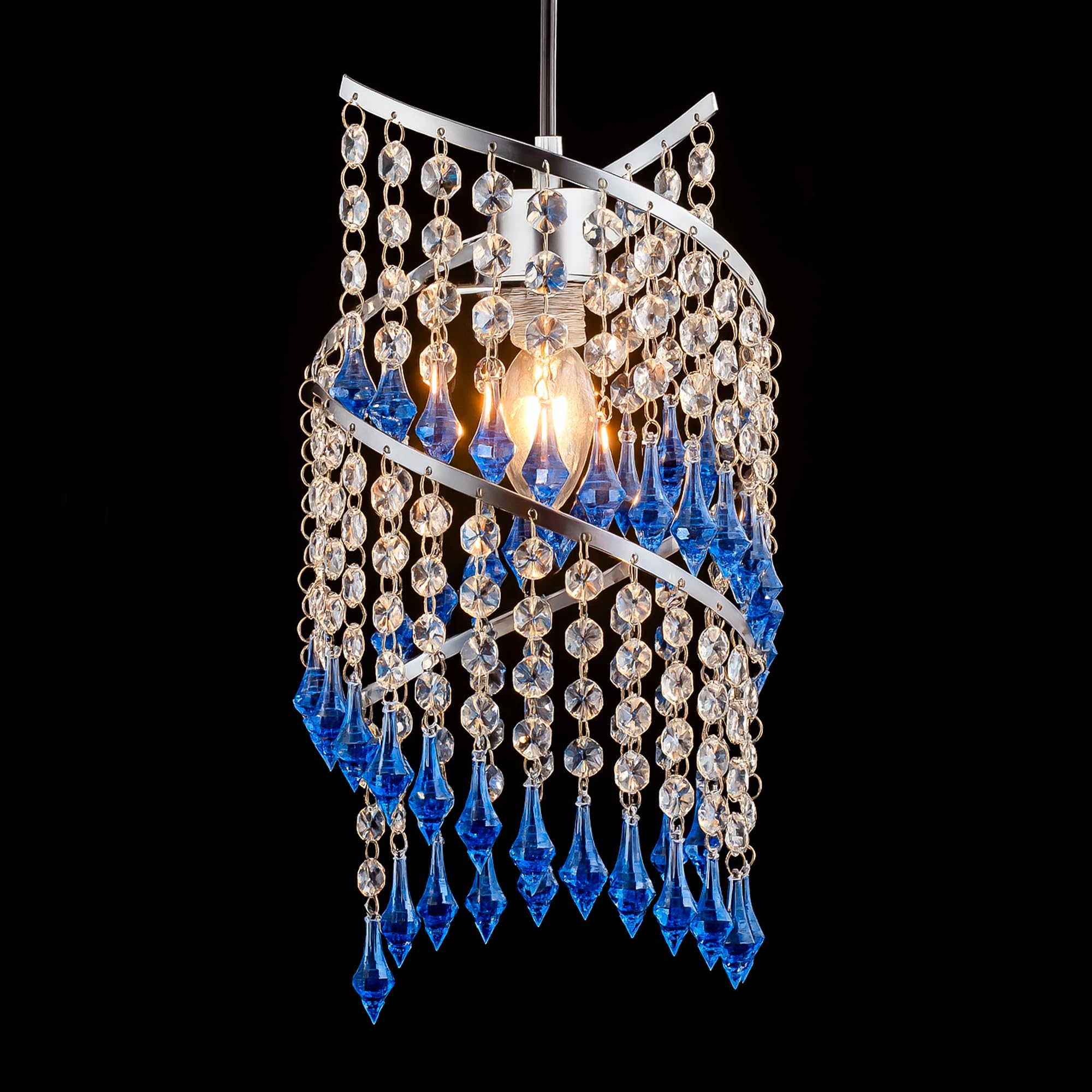 Acrylic Spiral Lampshade Chandelier Blue and Clear Droplets Easy Fit