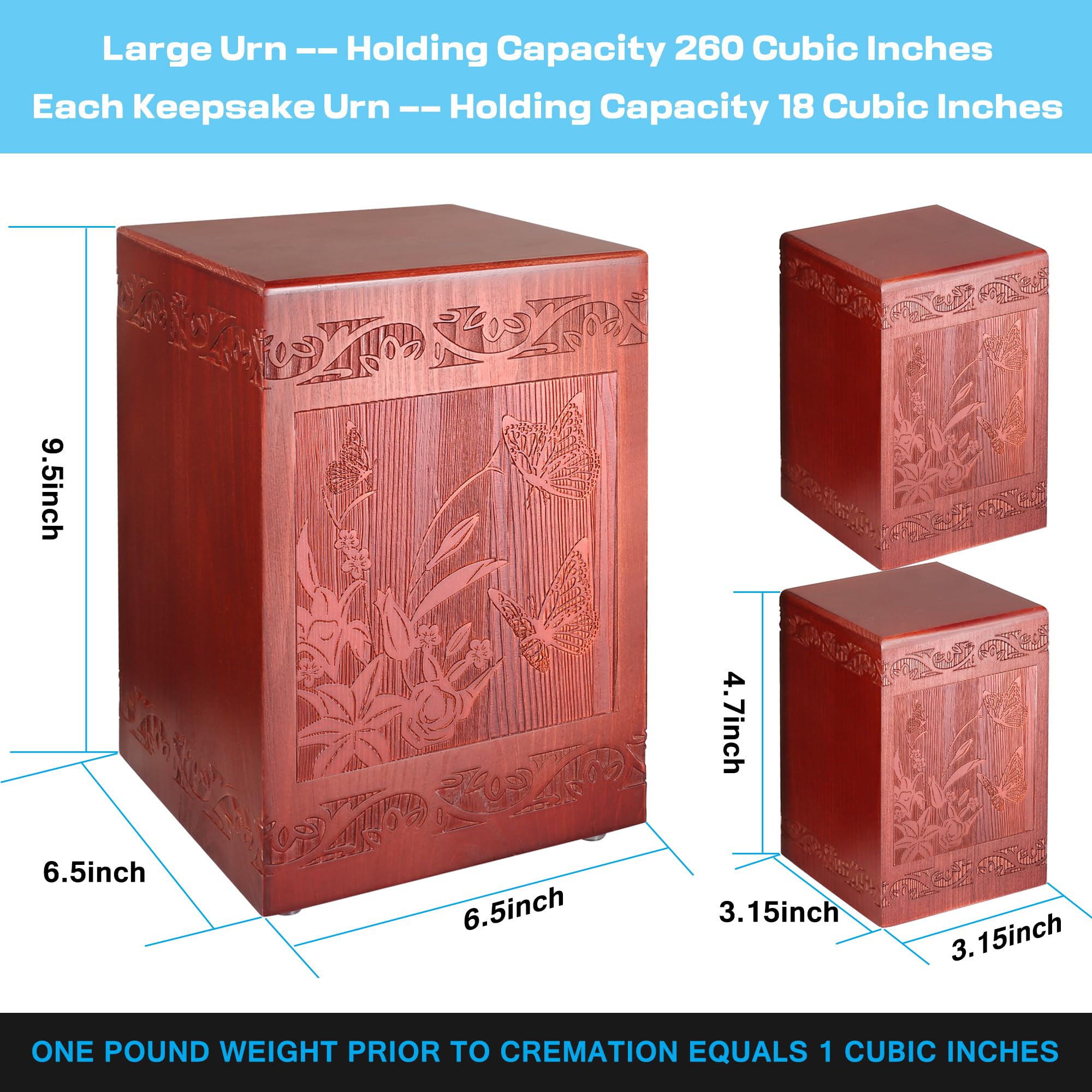 Urna de cremación de madera para humanos, caja decorativa de mariposa grabada a mano de madera, urnas funerarias para adultos, machos y mujeres, entierro o recuerdo conmemorativo, urnas para cenizas,