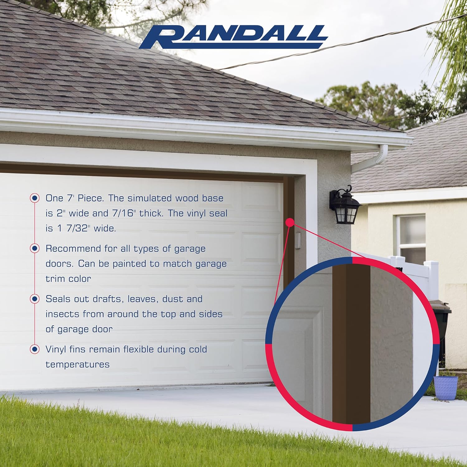 Randall Manufacturing V-37, 7-Feet Dual Vinyl Garage Door Seal for Top or Sides (Brown)