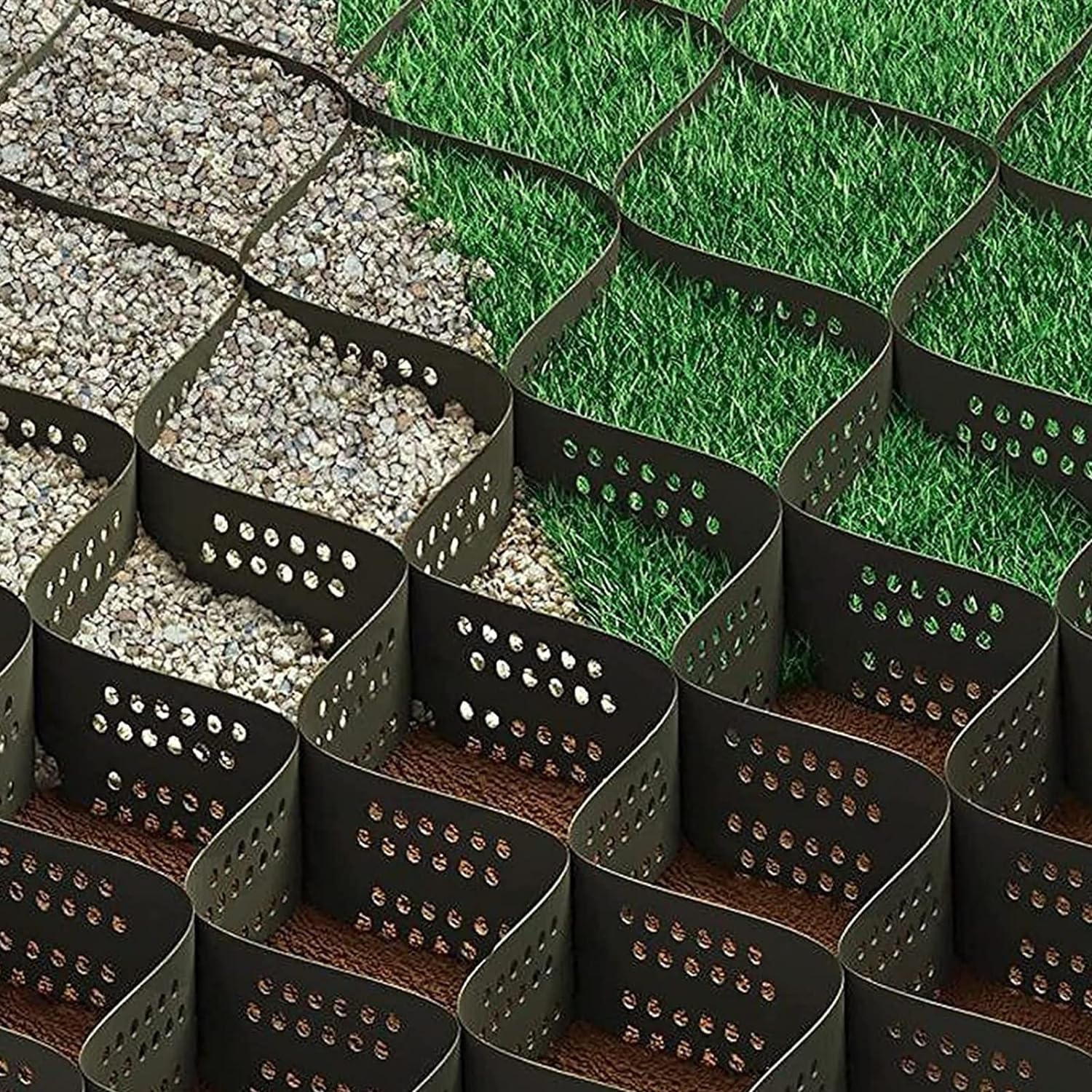 Géogrille de sol contre l'affaissement des allées de jardin en gravier