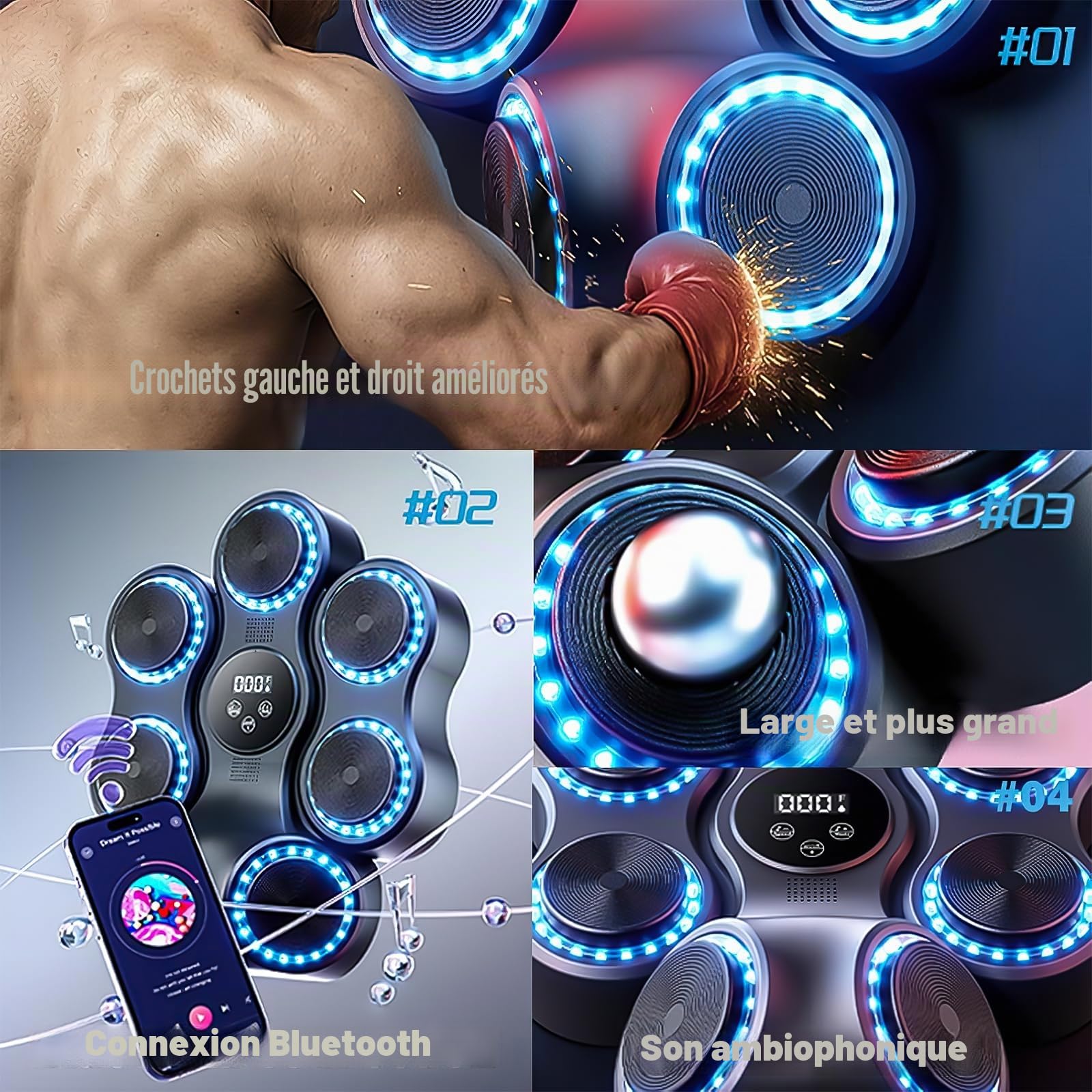 Machine de Boxe Musicale Adulte, 9 Modes de Vitesse Boxe Mural Musique avec Gants de Boxing Machine, Smart Bluetooth Music Boxeur électronique pour Enfants et Adultes Entraînement à la Maison