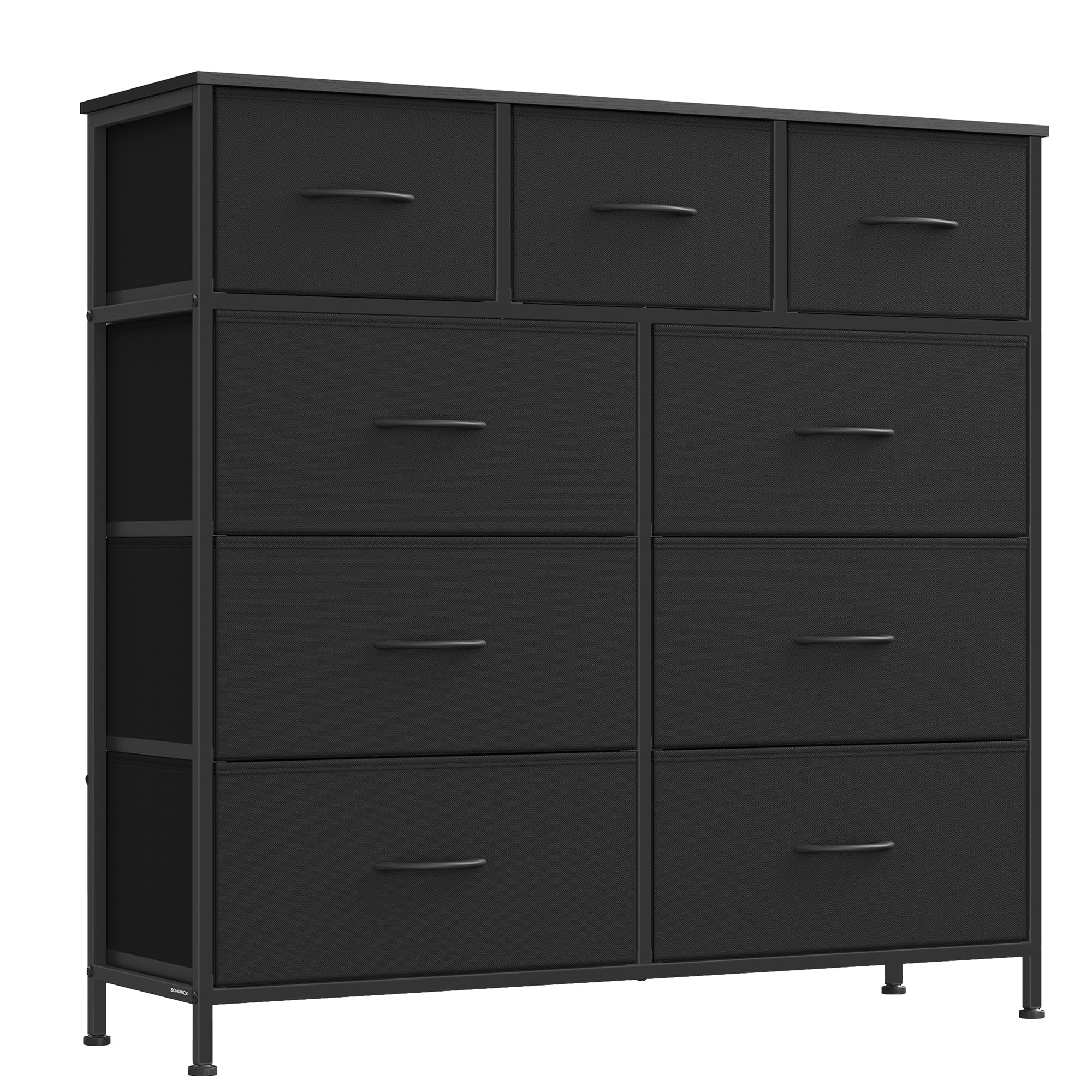 SONGMICS Dresser for Bedroom, Chest of Drawers, Steel, MDF, 9 Non-Woven Fabric Drawers, Storage Organizer Unit, Closet, Entryway, Ink Black and Ebony