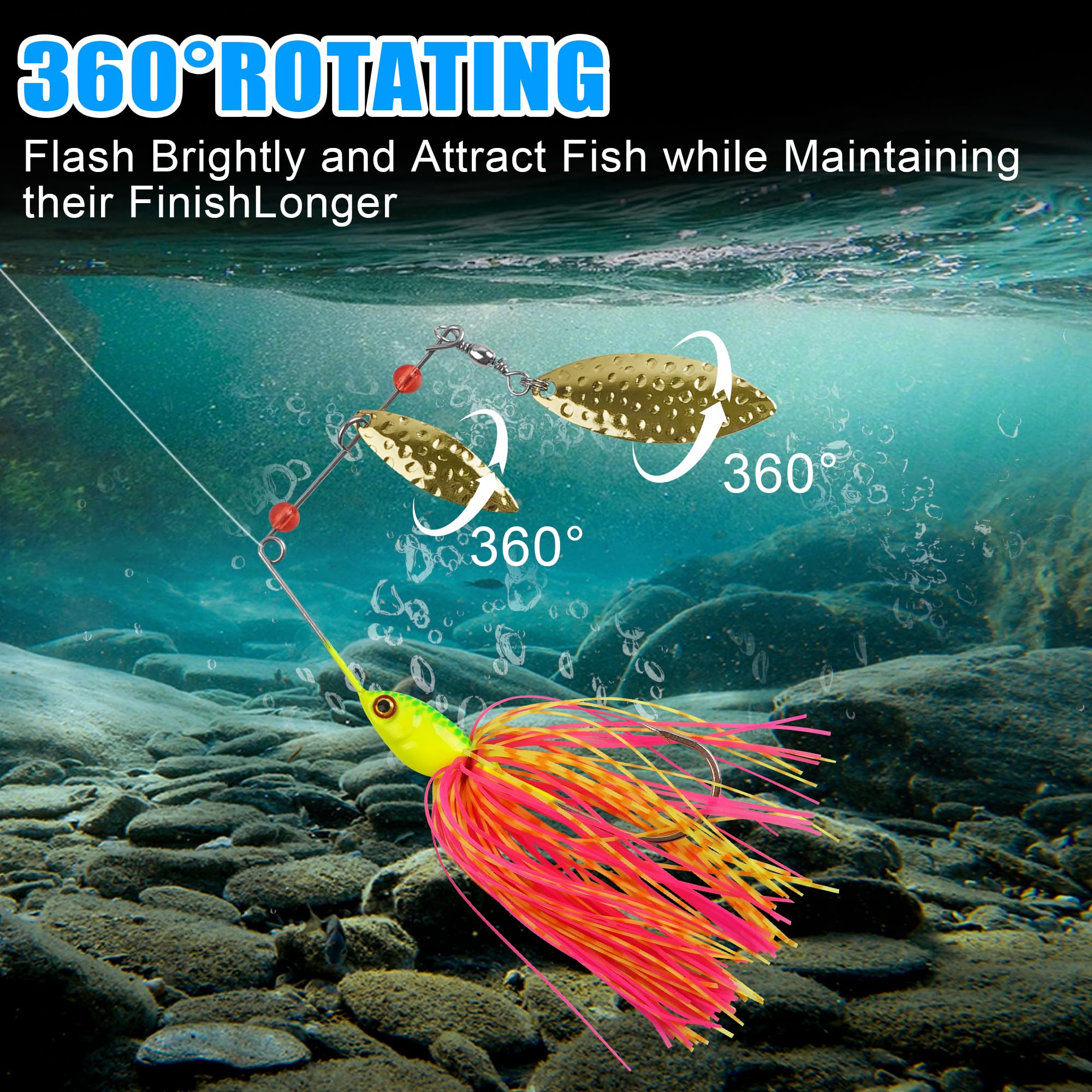 Spinnerbait - Kit di esche da pesca, esche spinner, multicolore in metallo, esche da nuoto per acqua salata d'acqua dolce spigola, trota e salmone