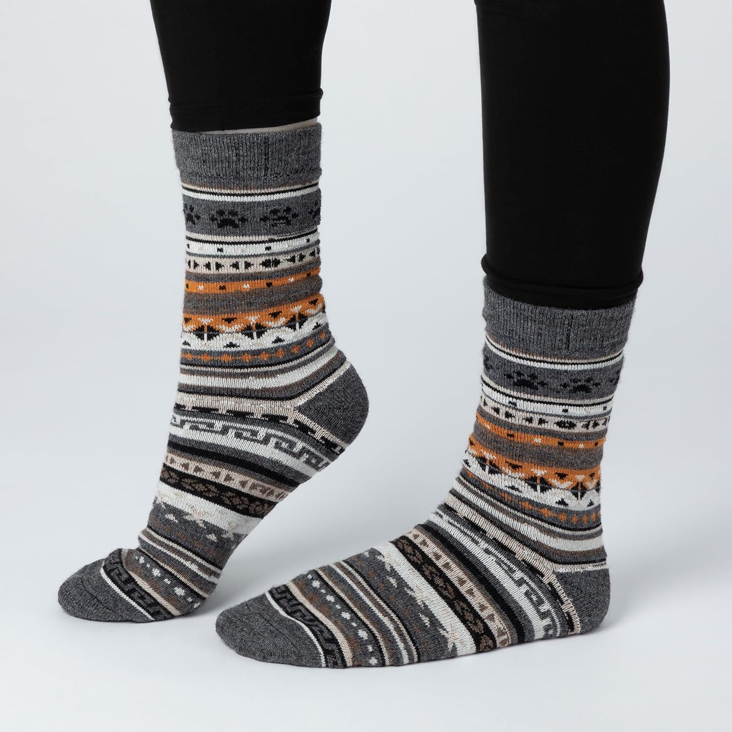 GreaterGood Paw Print Alpaca Crew Socks For Women Fair Trade Comfy Warm Footwear Stocking Stuffer Gift - Image 2