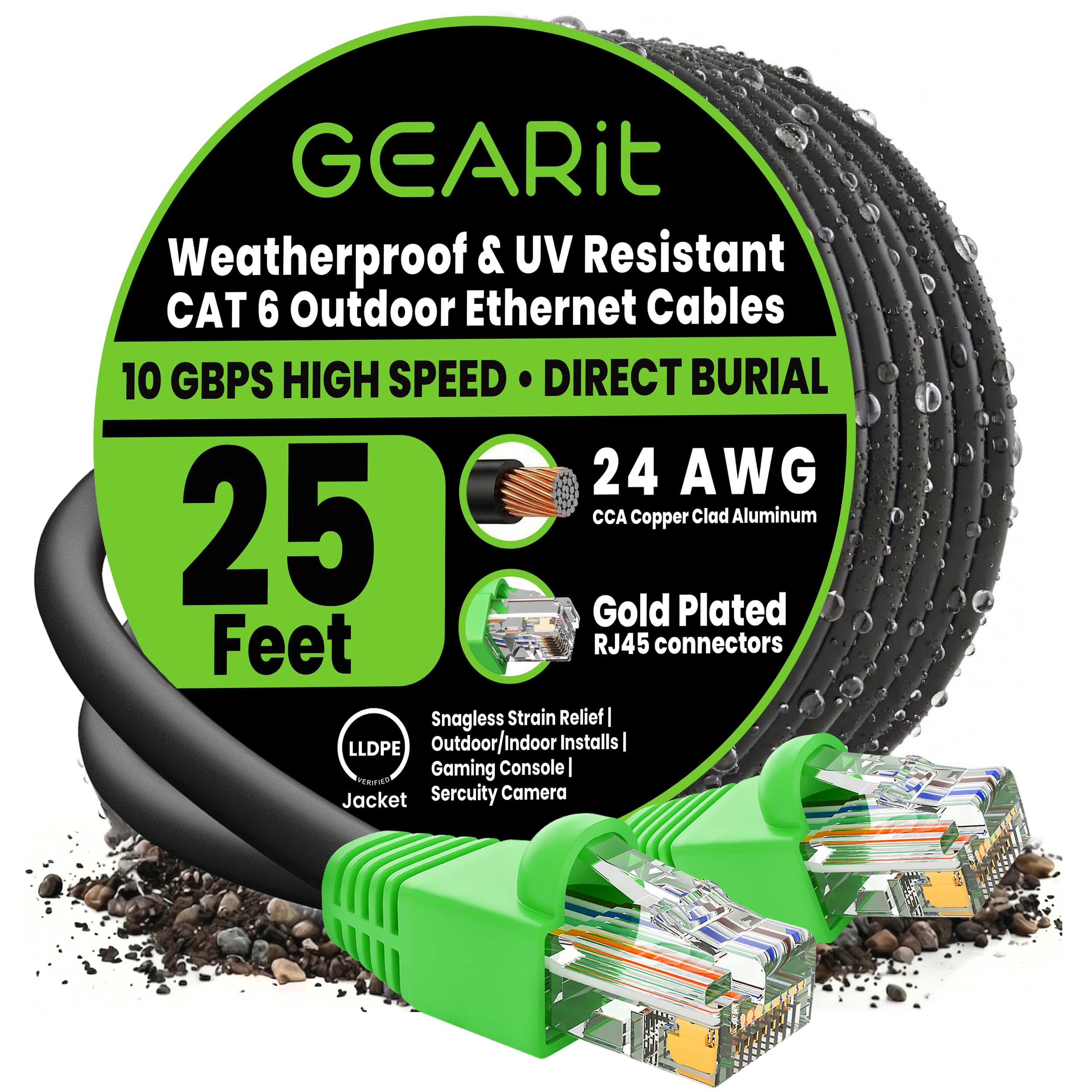 GearIT Cat6 Outdoor Ethernet Cable CCA, 25 Feet for in Wall, Direct Burial, Underground, High-Speed Extra Long Network Cable-image-6
