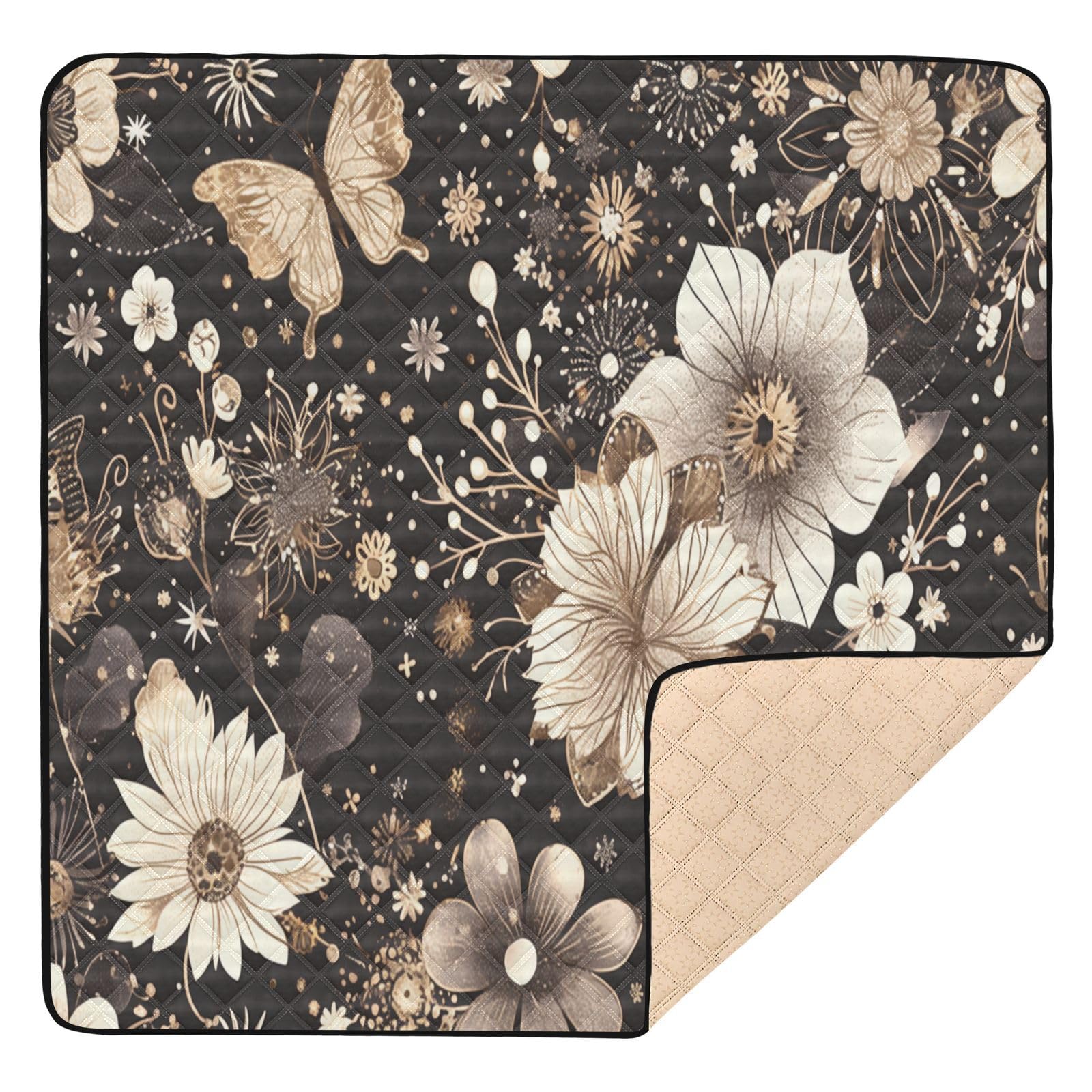 Kigai Flower Butterfly Baby Play Mat for Floor and Playpen 50x50 inch Non-Slip Baby Activity Playmat Waterproof Foldable Crawling Mat for Infants Toddlers