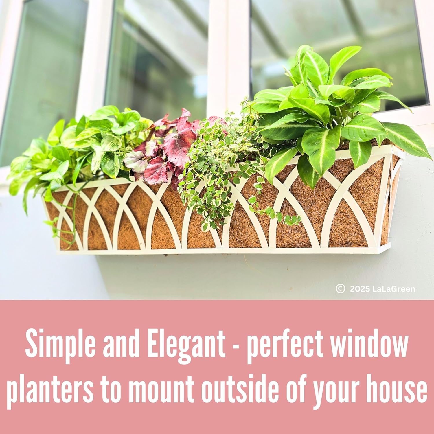 LaLaGreen Bundle- 2 Pack, 24 Inch Metal Basket with Coco Liner + 2 Pack, 24 Inch Coconut Coir Insert Rectangular Window Hanging Wall Mount Flower Pot Fence Deck Patio Porch Modern Garden Balcony Decor