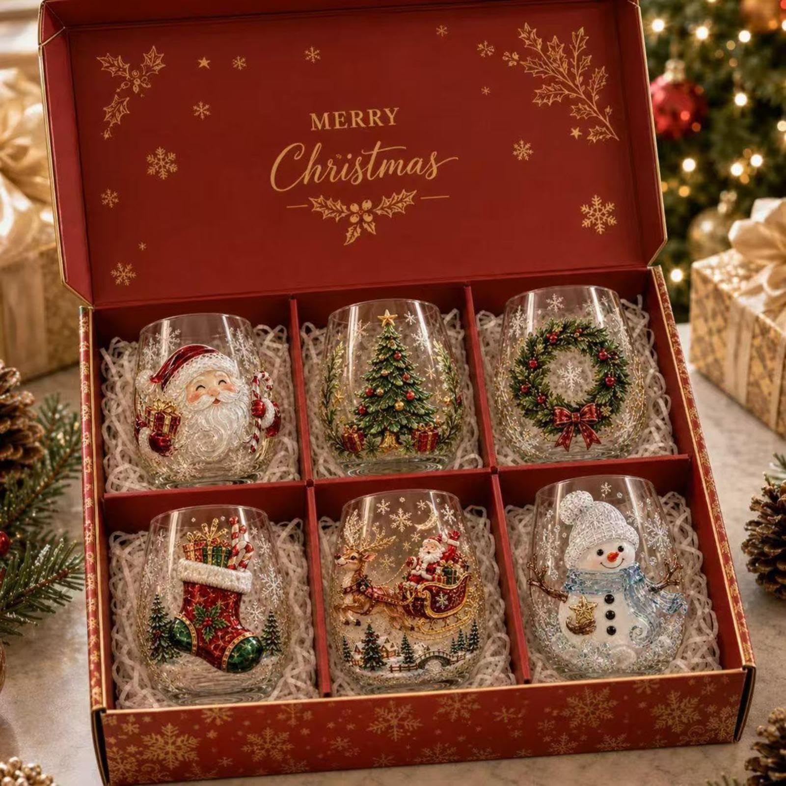Calici di Natale Albero di Natale e Pupazzo di Neve Bicchieri Decorativi