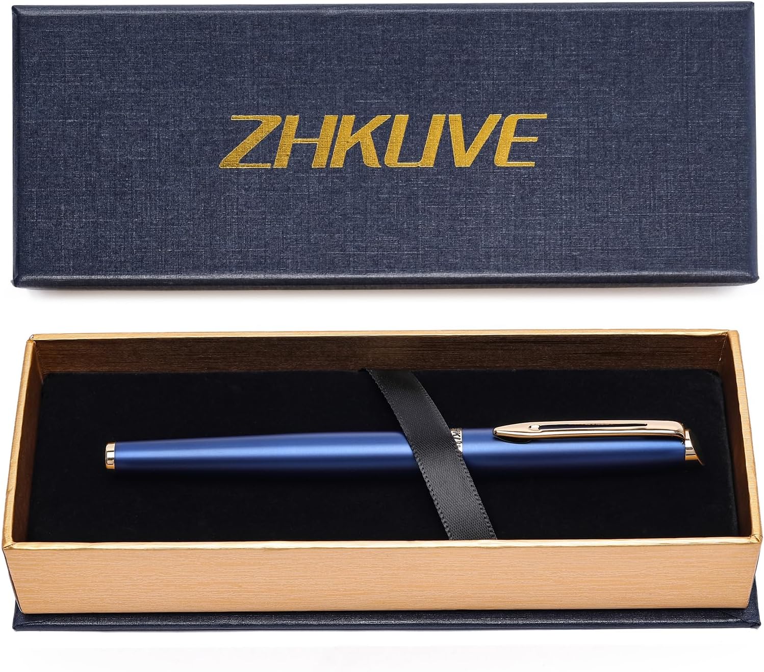 ZHKUVE Luxury Rollerball Pen, Stunning Blue Lacquer with 24K Gold Trim,Switzerland Tip with Black Ink Refills, Elegant Gift Set For Men & Women, Executive Writing, Nice Fancy