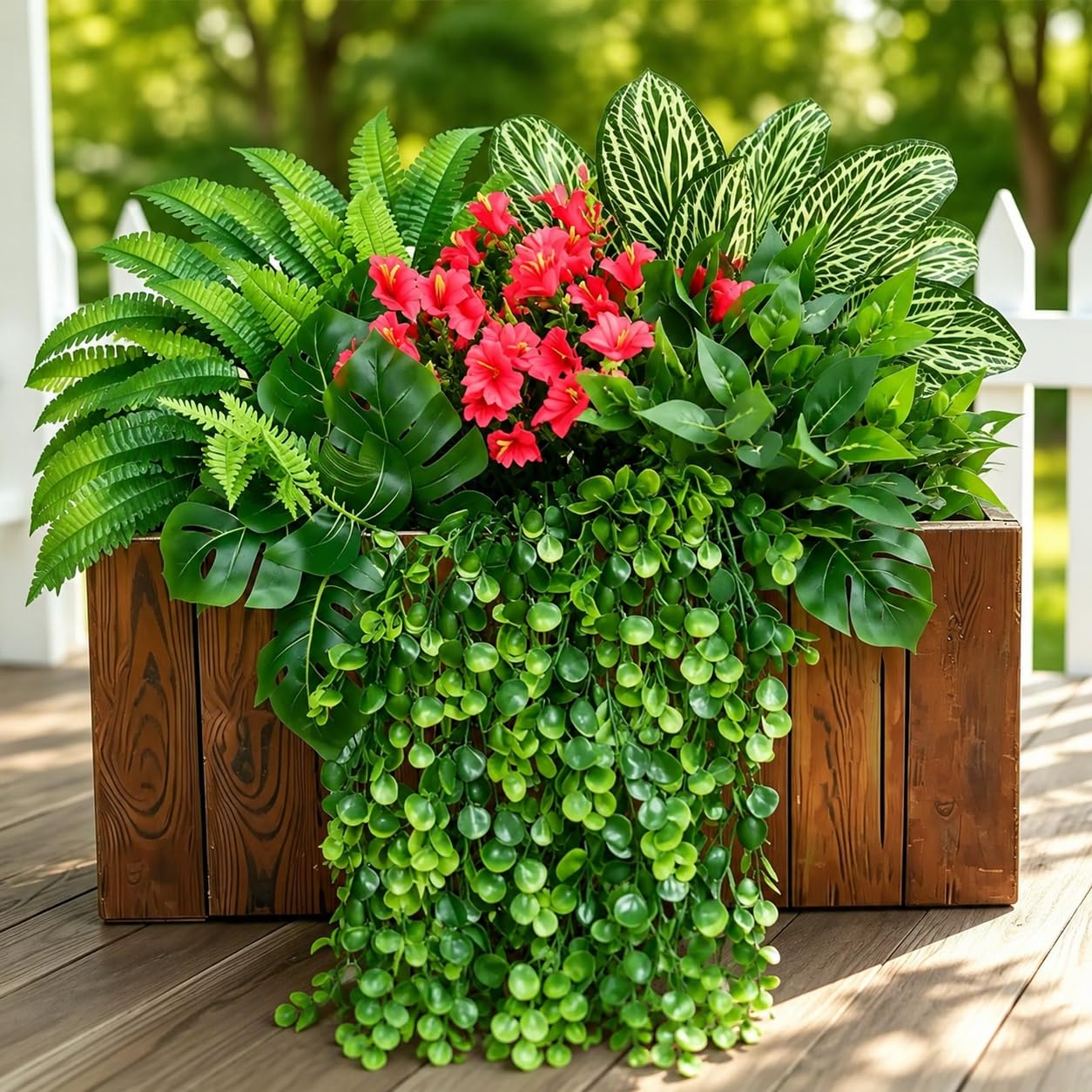 Artificial Greenery Outdoor Fake Ivy Plants Hanging Faux Boston Ferns Stems UV Resistant,10Bundles Faux Shrubs Mixed Artificial Flowers Grass for Outdoor Planter Window Box Bedroom Porch