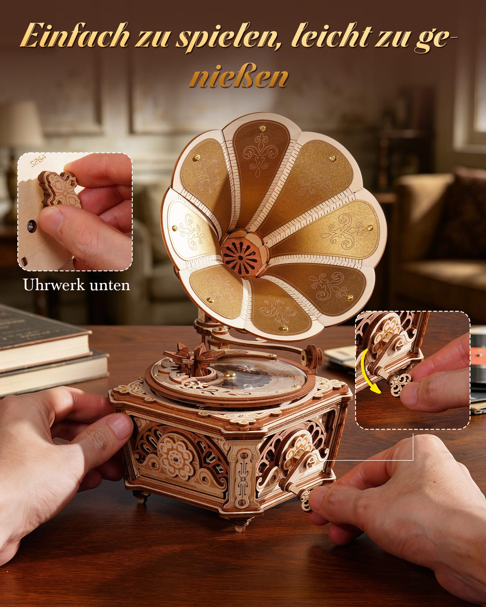 ROKR 3D Holzpuzzle,Spieluhr Modellbausatz Diva Gramophone,DIY-Geschenk für Jugendliche Und Erwachsene