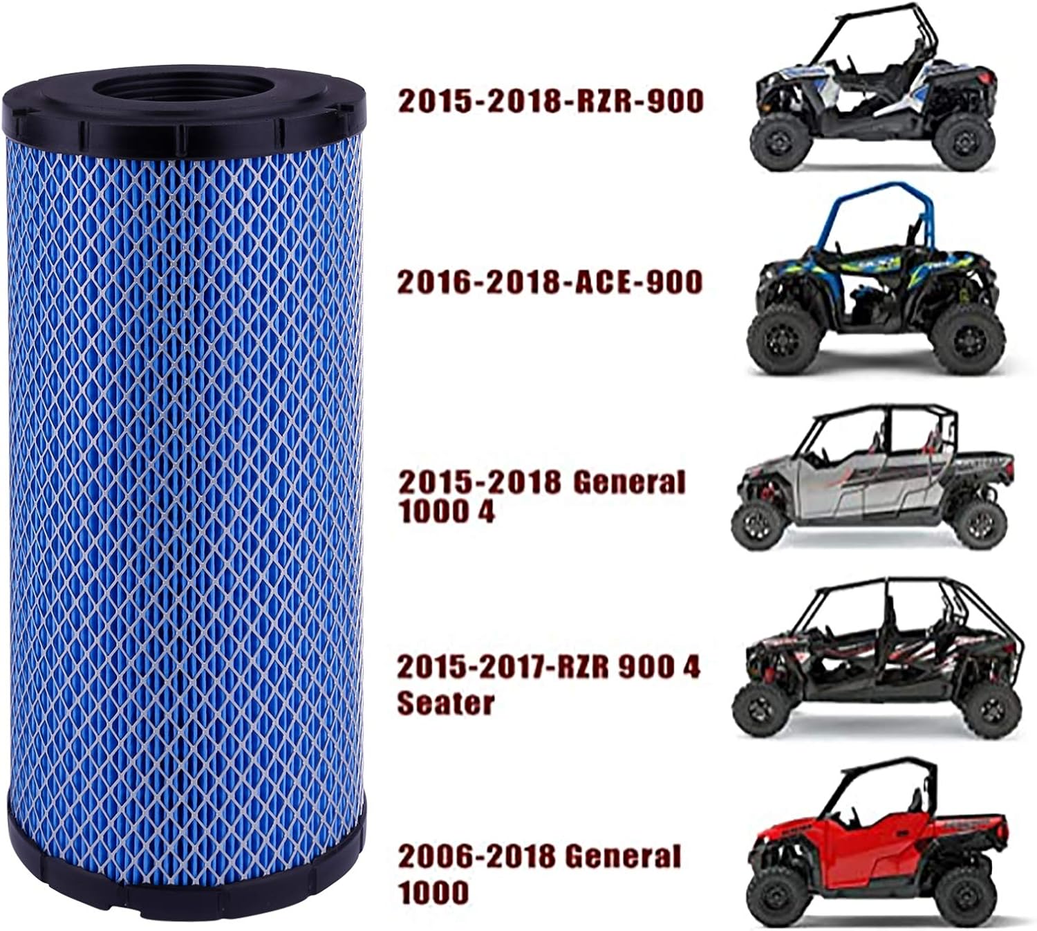 7082115 7081937 Air Filter Compatible with Polaris ACE 900, General 1000, General 4 1000, RZR 4 900, RZR 900, RZR S 1000 2015-2018（2PCS Air Filter+2PCS Fuel filter)