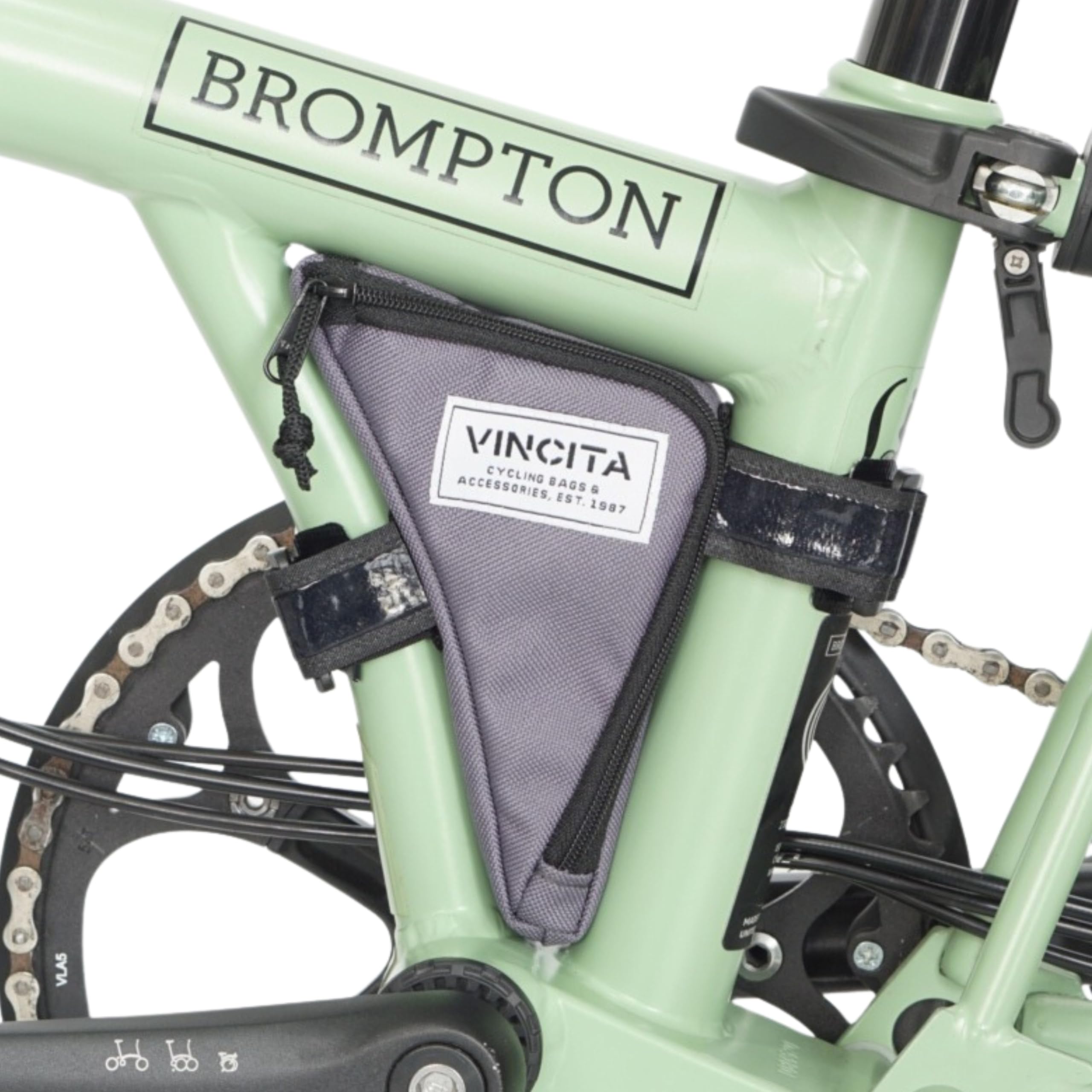 Vincita Boomerang Bag 3.0 Frame Bag for Brompton Folding Bike – Bicycle Accessory with Anti-Slip Straps, Detachable Hook-and-Loop System, and Internal Mesh Pocket (Grey)