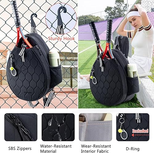 Miniatura 6 de Bolsa de tenis acolchada para mujer  Mochila de tenis y bandolera  Capacidad para 2 raquetas o 3 paletas de pickleball  Bolsa ligera para raqueta de