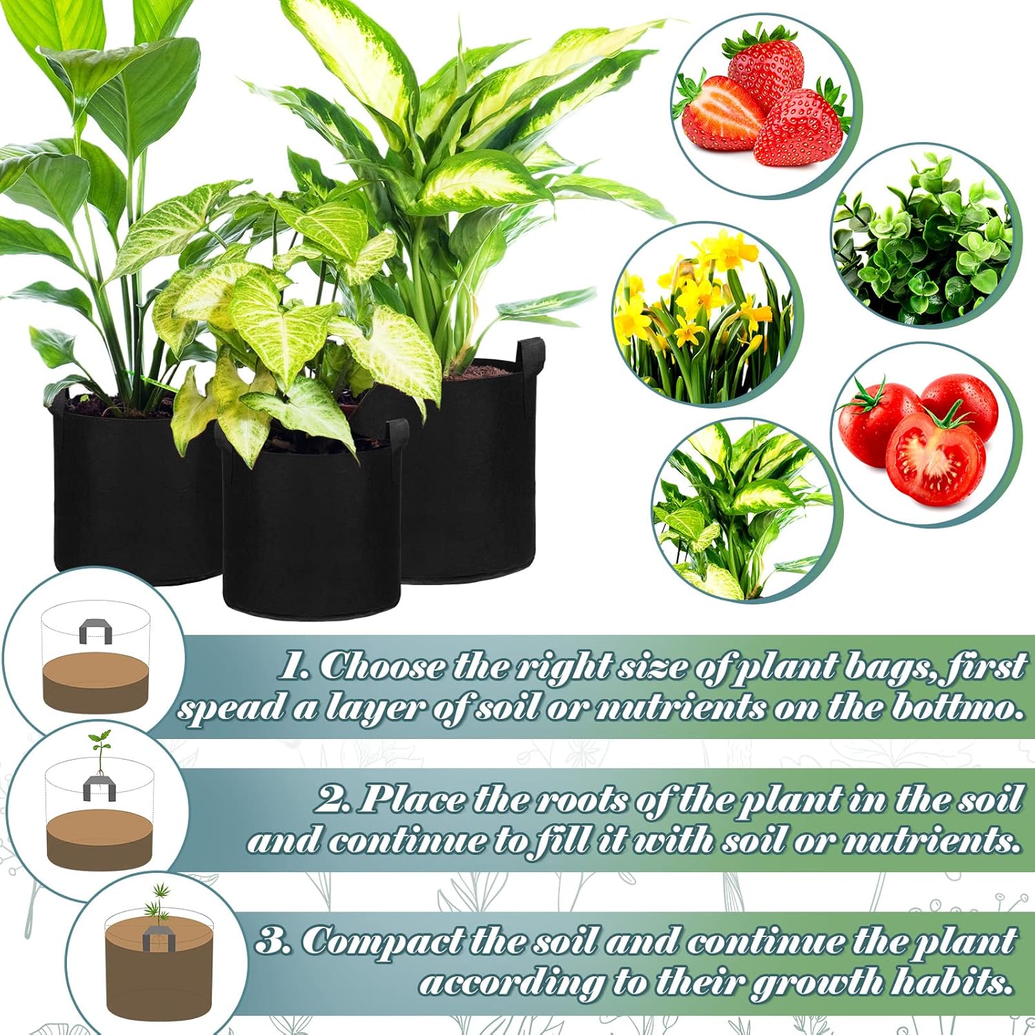 Hoolerry 7 Pack Black Plant Grow Bags Thickened Non Woven Grow Bags in 4 Sizes 10, 7, 5 and 3 Gallons Aeration Fabric Pots with Handles - Image 4