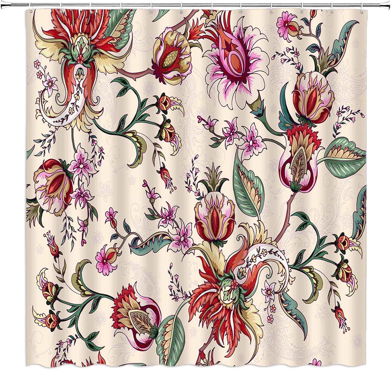 Poppy Shower Curtain Red Flower Poppies Floral Vintage Floral Pastoral Flowers Nature Botany Bouquet Retro Fabric Bathroom Decor with Hooks(70" Wx78 H)