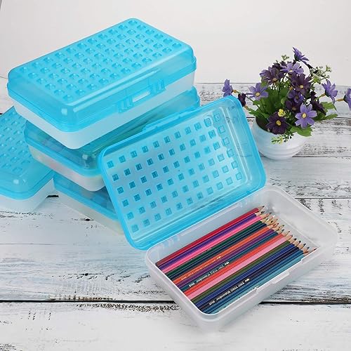 Miniatura 4 de BTSKY Paquete de 6 cajas multiusos, caja de lápices de gran capacidad con tapa, cierre a presión, soporte para lápices para organizar y transportar
