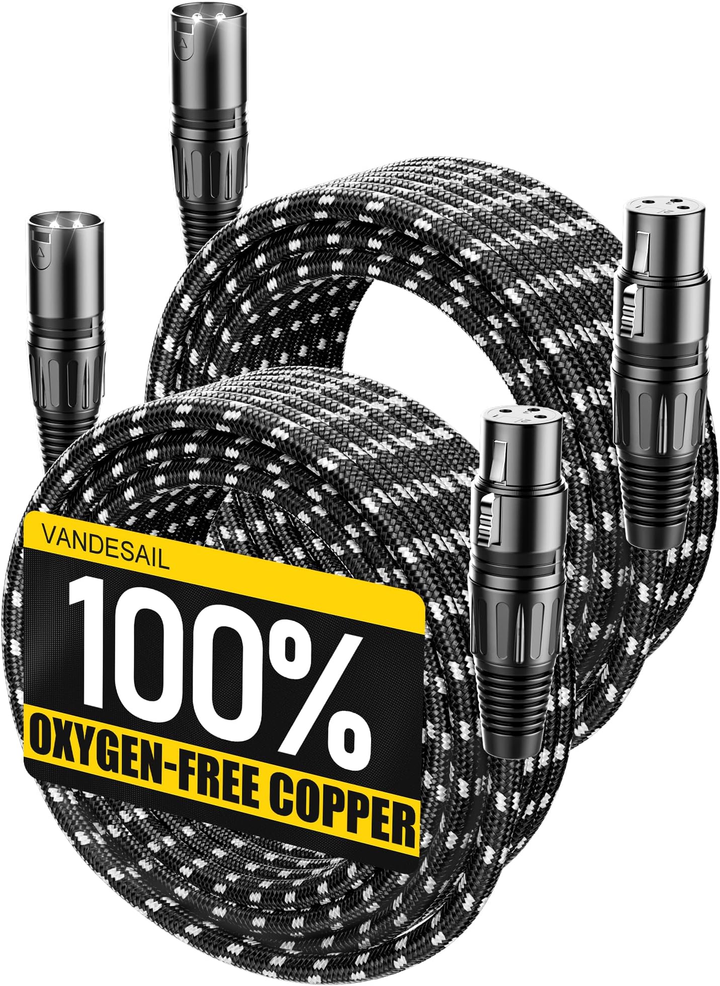 Long XLR Cables 25ft 2 Pack, Nylon Braided XLR Extension Microphone Cable, OFC Shielded Balanced Male to Female Mic Cord for Preamp Recording Mixer Amplifie Speaker Black