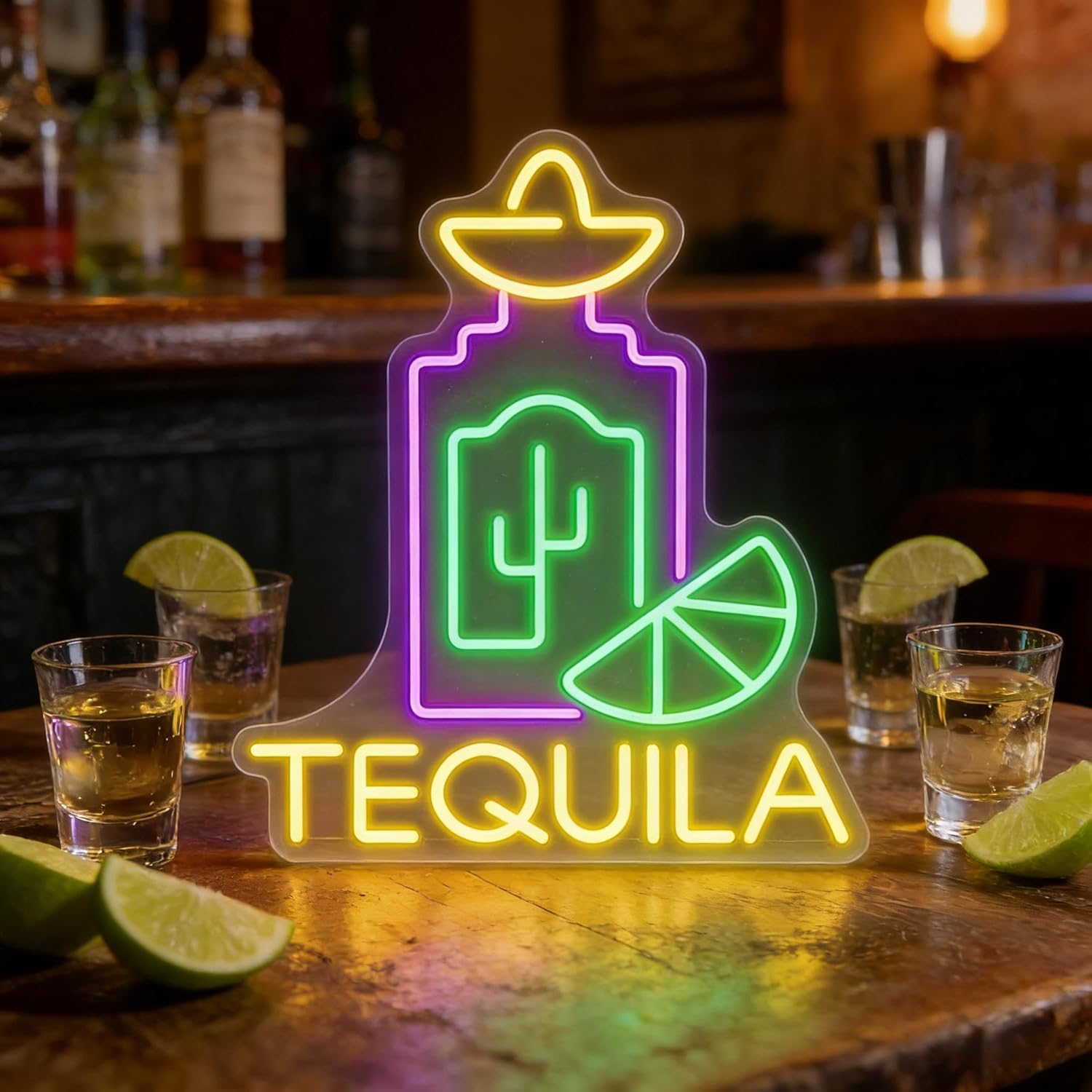 Agave Bottle Shape LED Neon Sign - Dimmable USB Bar Wall Art 12.2x13.8 inches - Desert Plant Themed Decor for Home Bar, Game Room, Pub-Style Lighting