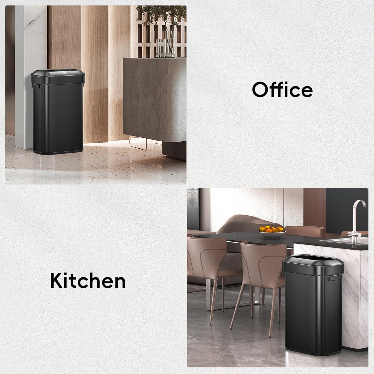 EKO Urban 24 Gallon/90 Liter Open Top Stainless Steel Slim Commercial Trash Can, Tall Kitchen Trash Bin, Heavy-Duty Commercial Grade Large Garbage Bin for Home, Office, Hotel, Restaurant, Matte Black