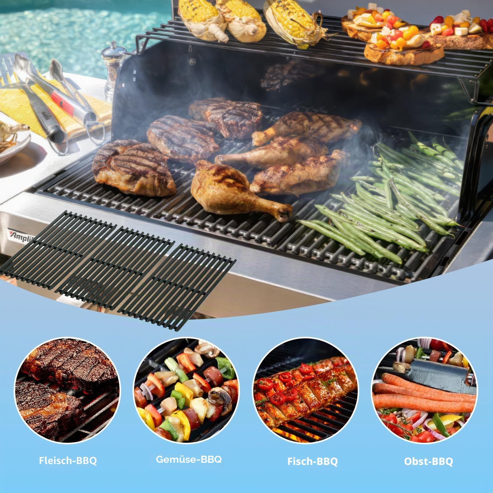 43,2 cm Grillroste für Charbroil Commercial Infrarot 463355220 463242516 463242515 466242615 463243016 463346017 3-Brenner Gasgrill, Gusseisen Grill Ersatzteile für Tru Infrarot GR 466-00 025-W1A | 463242515 463242516 463243016 463246018 463346017, 3 Guss