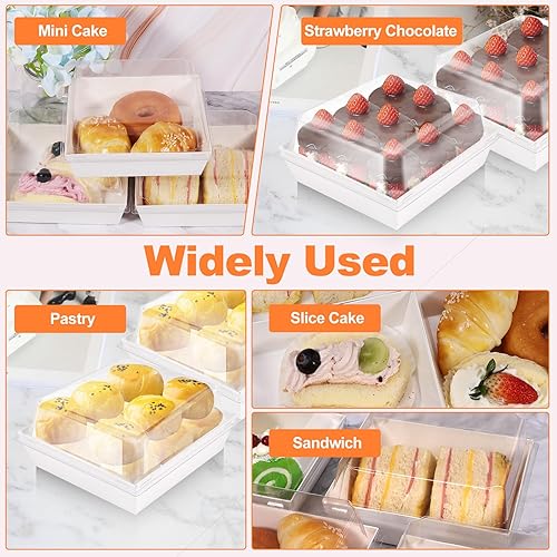 Miniatura 7 de STRAYJO Paquete de 50 cajas de papel para embutidos con tapas transparentes, recipientes cuadrados blancos para galletas de 4.3 pulgadas, cajas de