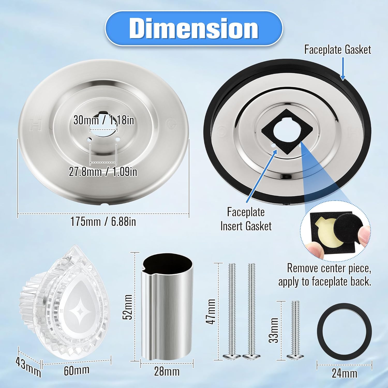 enhon tub and shower trim kit, shower trim compatible with moen chateau t470 single handle tub/shower standard valve, escutcheon screws tube and handle(brushed nickel, knob) brushed nickel knob