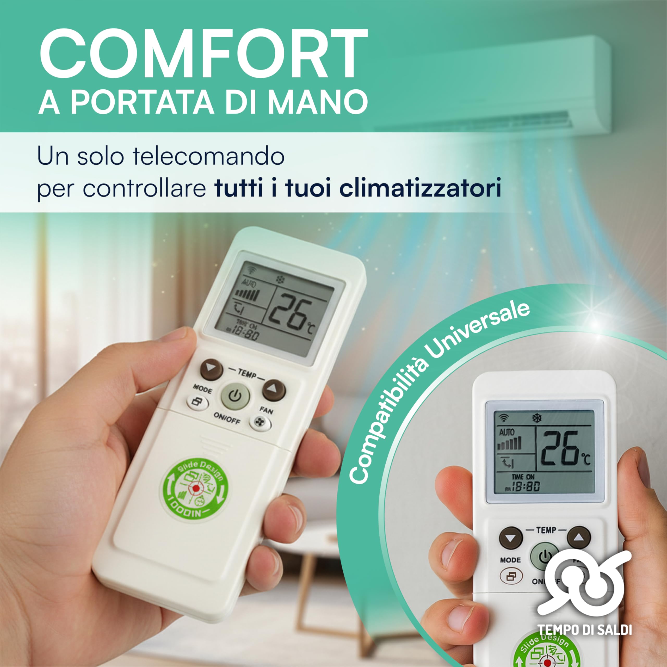 TEMPO DI SALDI Telecomando Universale Condizionatore multifunzione compatibile con oltre 1000 modelli, Telecomando Aria Condizionata Universale con display LCD, facile da Programmare - 3