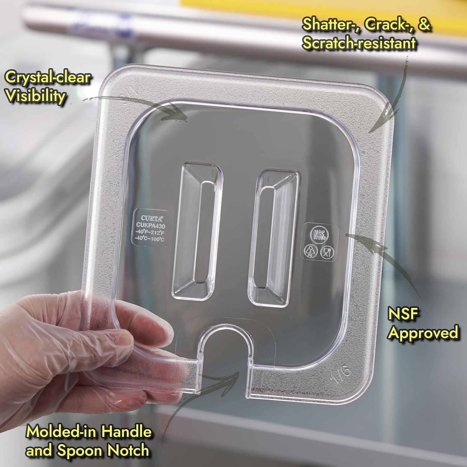 CURTA 4-Pack 1/2 Size 6" Deep NSF Polycarbonate Food Pan with Notched Lid & Drain Tray | Dishwasher & Freezer Safe Clear Container for Prep Tables, Buffet, Salad Bar, Commercial Kitchen