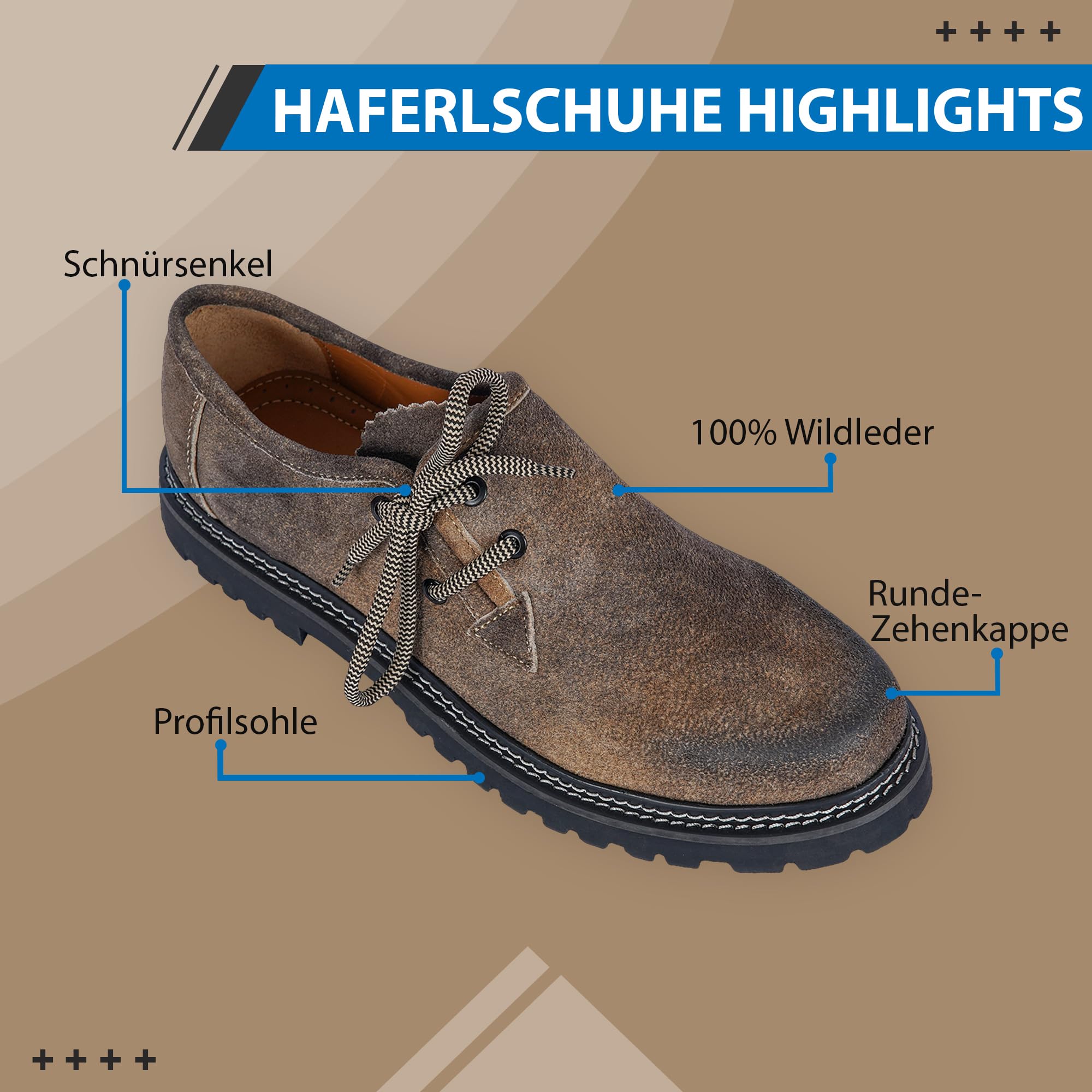 German Wear Scarpe da avena, originali, fatte a mano, in pelle scamosciata, con 2 lacci
