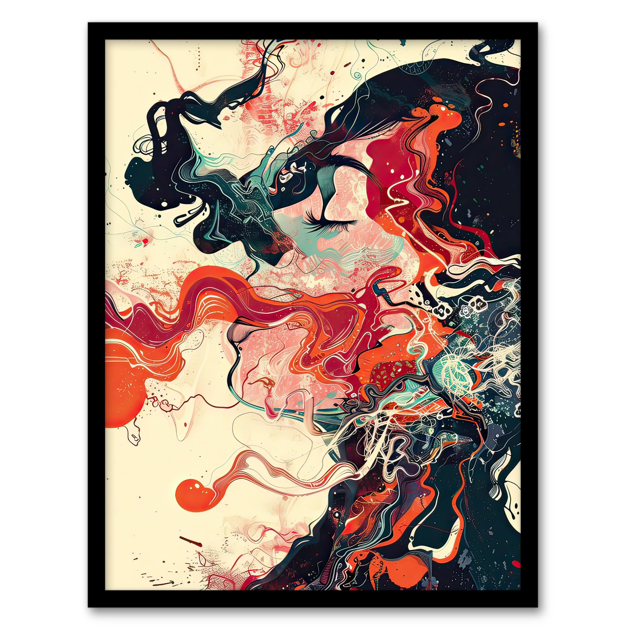 Artery8 Inhale Trippy Lady Profile Design Psychedelic Living Room Artwork Framed Wall Art Print 18X24 Inch