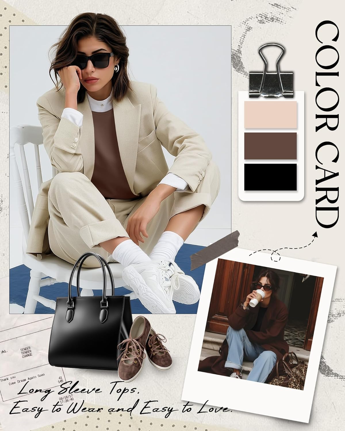 3 Pack Women's Cotton Long Sleeve Shirts, Crew Neck Casual Fitted Tops Rolled Hem Slim Layer Basic Tees Blouses - Image 2